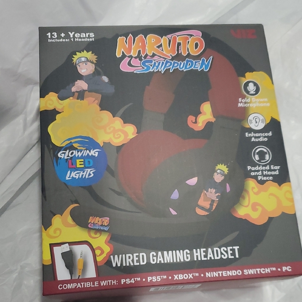 Naruto Shippuden‎ wired Glowing LED gaming headset with fold down microphone new